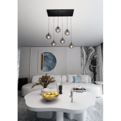 Luster na lanku COSMO 6xE14/10W/230V čierna/šedá