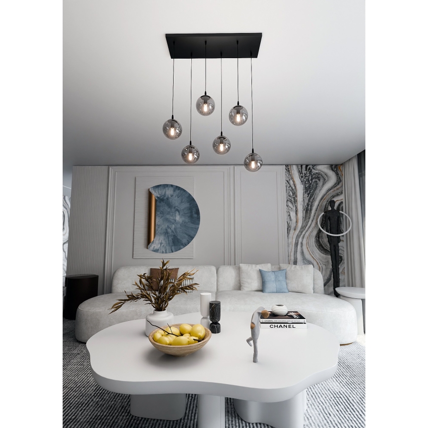 Luster na lanku COSMO 6xE14/10W/230V čierna/šedá