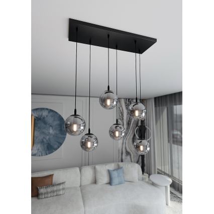 Luster na lanku COSMO 6xE14/10W/230V čierna/šedá