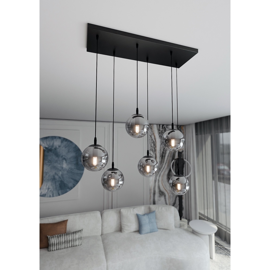 Luster na lanku COSMO 6xE14/10W/230V čierna/šedá