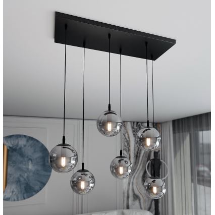 Luster na lanku COSMO 6xE14/10W/230V čierna/šedá