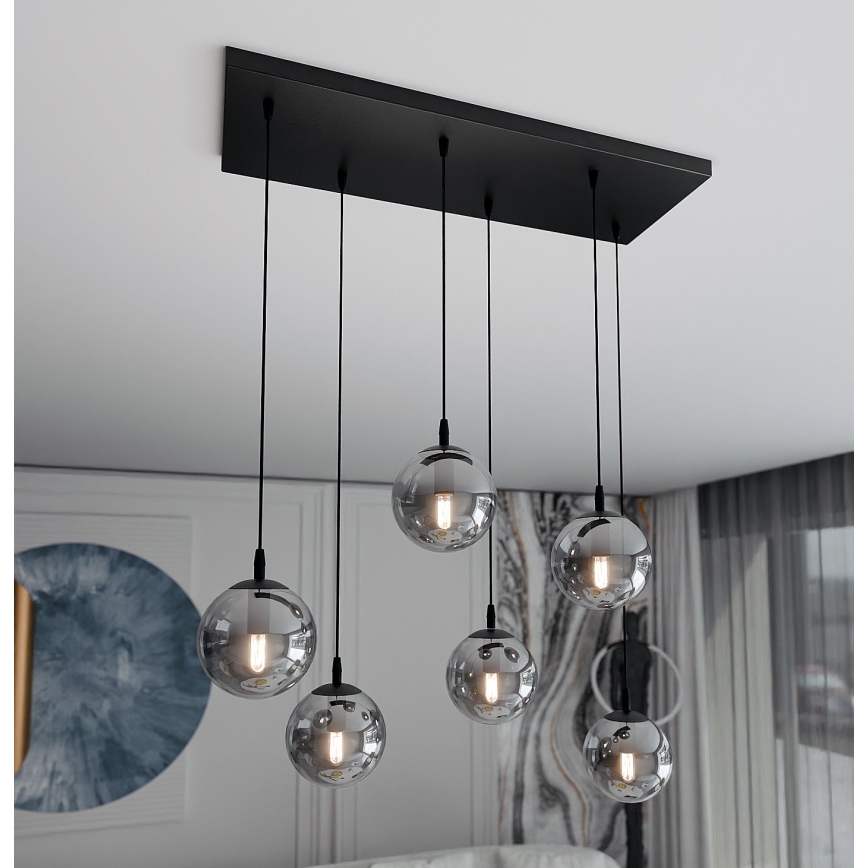 Luster na lanku COSMO 6xE14/10W/230V čierna/šedá