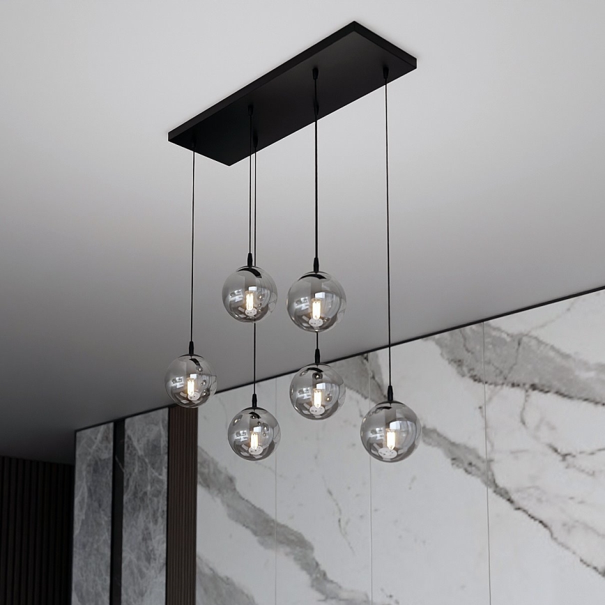 Luster na lanku COSMO 6xE14/10W/230V čierna/šedá