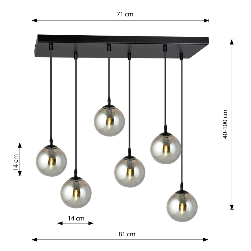 Luster na lanku COSMO 6xE14/10W/230V čierna/šedá