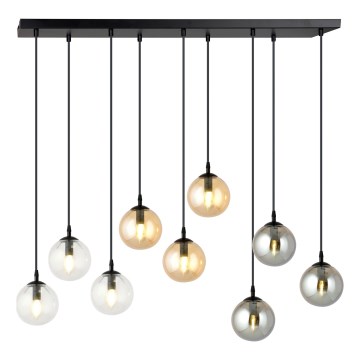 Luster na lanku COSMO 9xE14/10W/230V čierna/šedá/béžová/číra