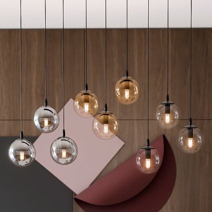 Luster na lanku COSMO 9xE14/10W/230V čierna/šedá/béžová/číra