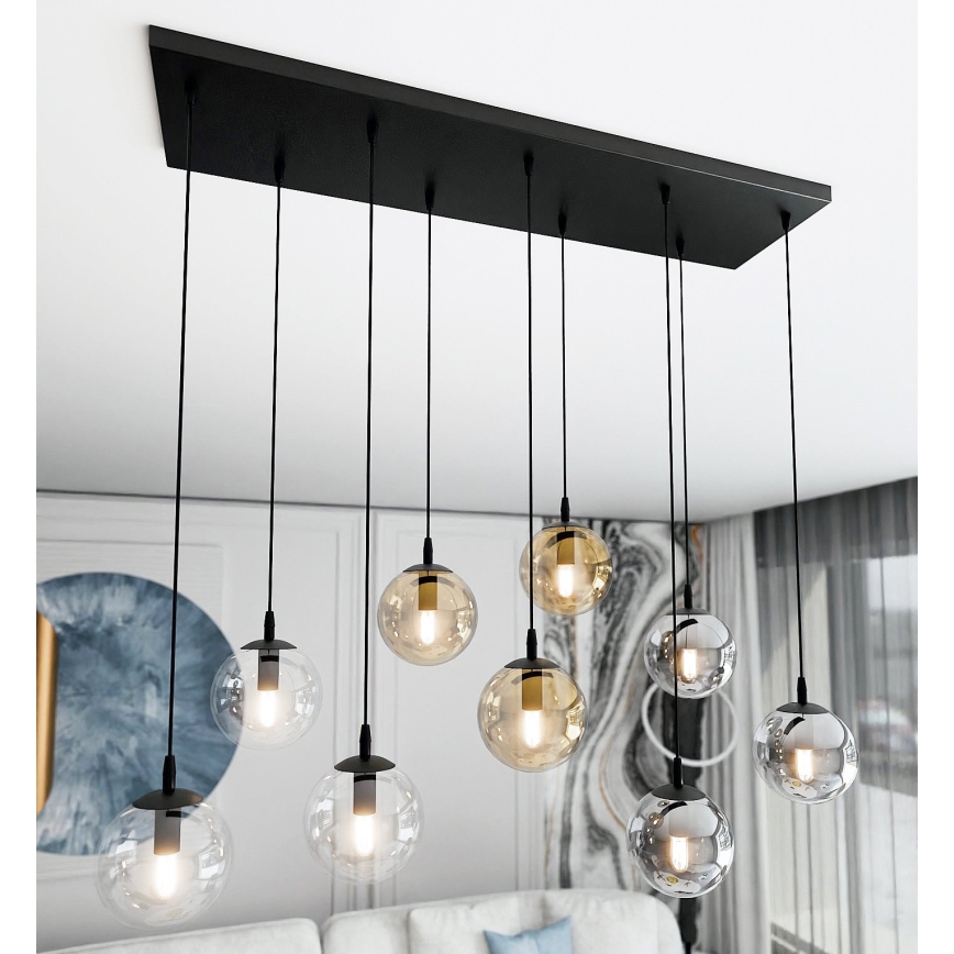 Luster na lanku COSMO 9xE14/10W/230V čierna/šedá/béžová/číra