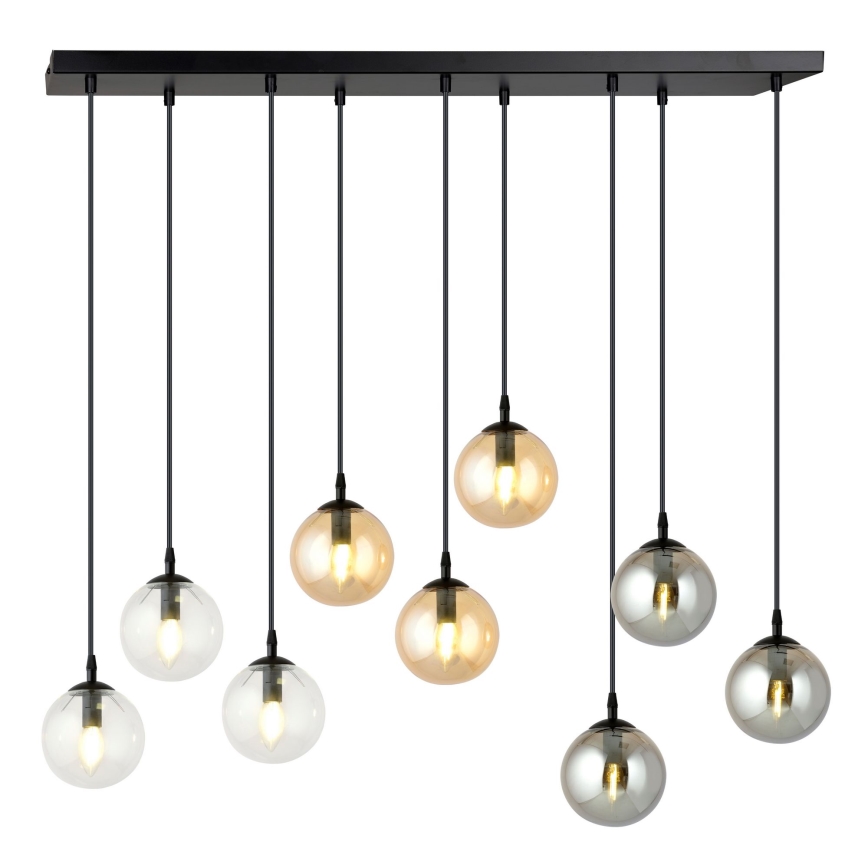 Luster na lanku COSMO 9xE14/10W/230V čierna/šedá/béžová/číra