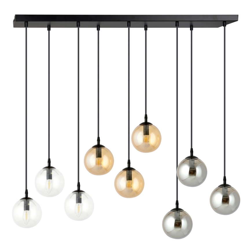 Luster na lanku COSMO 9xE14/10W/230V čierna/šedá/béžová/číra