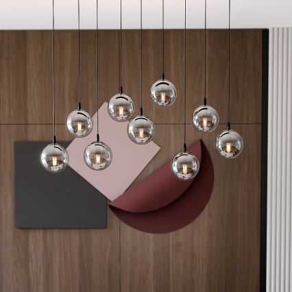 Luster na lanku COSMO 9xE14/10W/230V čierna/šedá