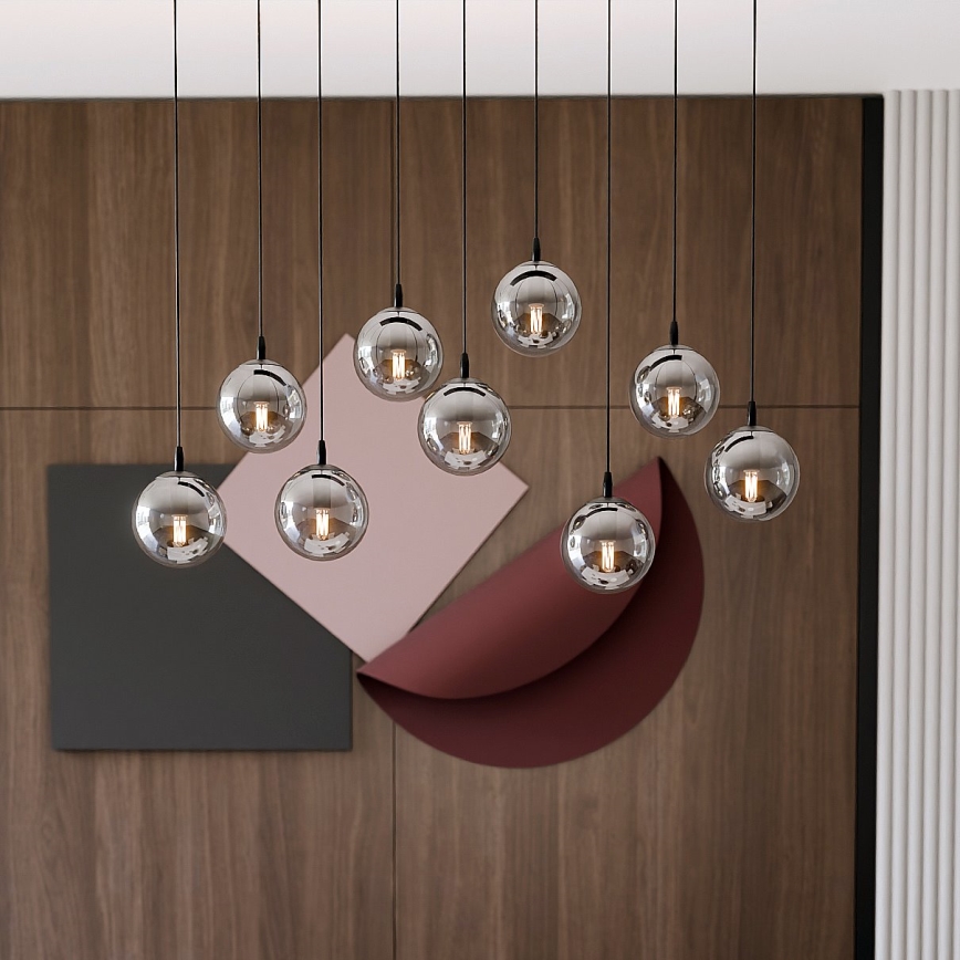 Luster na lanku COSMO 9xE14/10W/230V čierna/šedá
