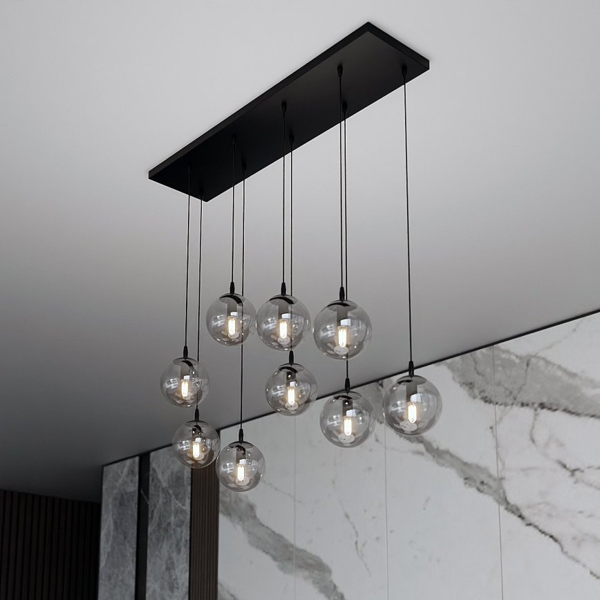 Luster na lanku COSMO 9xE14/10W/230V čierna/šedá