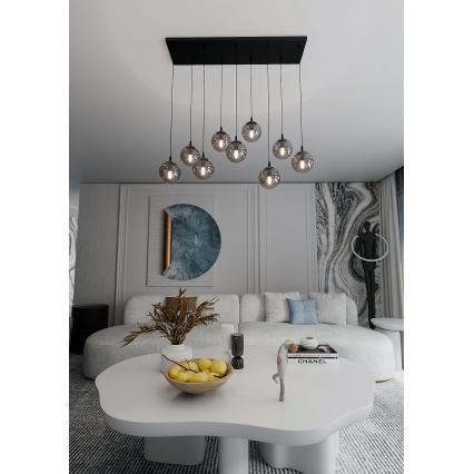 Luster na lanku COSMO 9xE14/10W/230V čierna/šedá