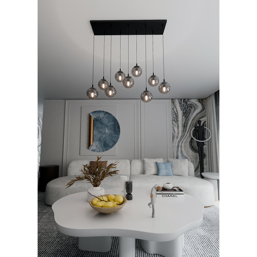 Luster na lanku COSMO 9xE14/10W/230V čierna/šedá