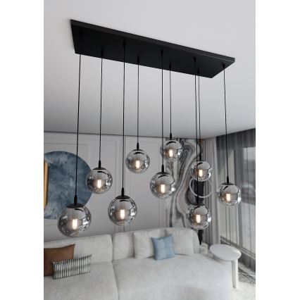 Luster na lanku COSMO 9xE14/10W/230V čierna/šedá