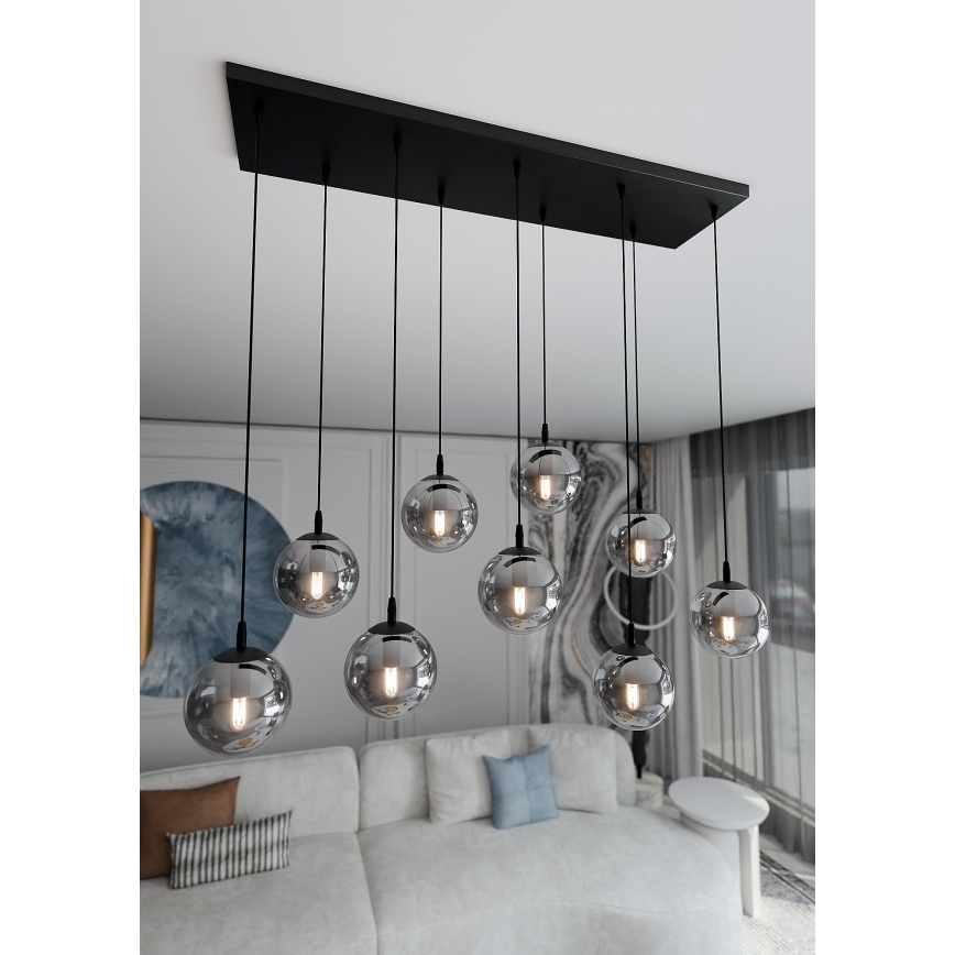 Luster na lanku COSMO 9xE14/10W/230V čierna/šedá