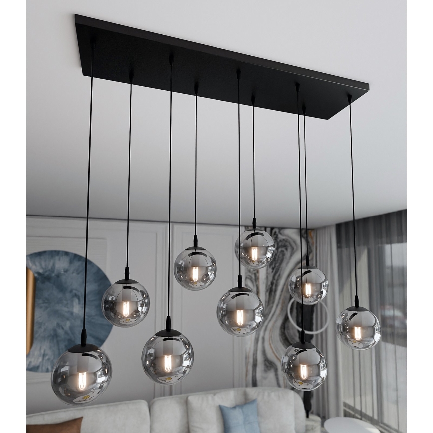 Luster na lanku COSMO 9xE14/10W/230V čierna/šedá