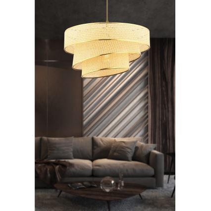 Luster na lanku COUPER 1xE27/60W/230V béžová/zlatá
