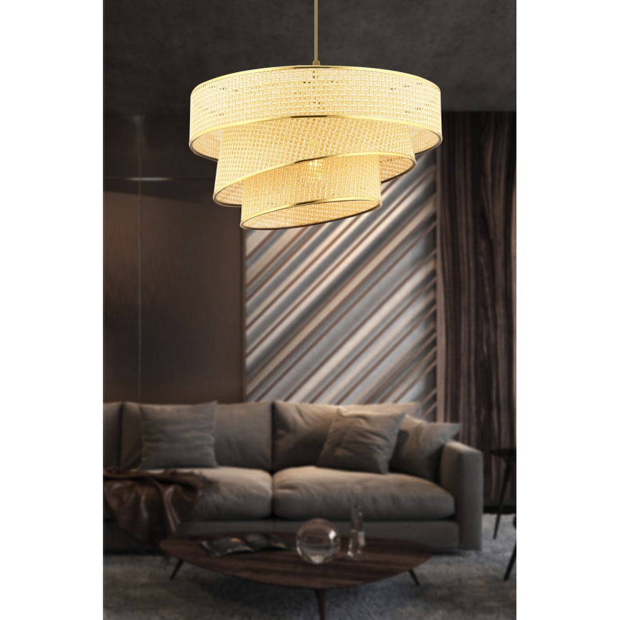 Luster na lanku COUPER 1xE27/60W/230V béžová/zlatá