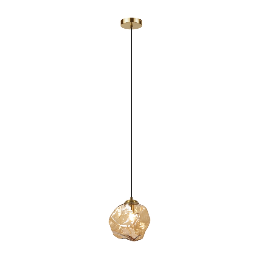 Luster na lanku CRISTAL 1xE14/15W/230V mosadz/dymovo-béžová