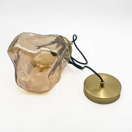 Luster na lanku CRISTAL 1xE14/15W/230V mosadz/dymovo-béžová