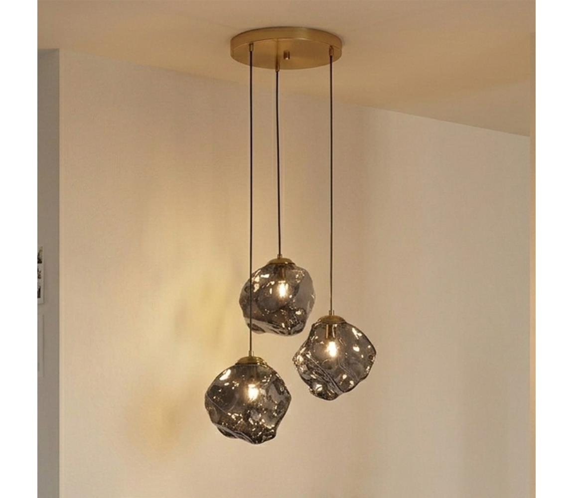 Luster na lanku CRISTAL 3xE14/15W/230V mosadz/dymová čierna LM-3.302/PATYNA/SMOKY