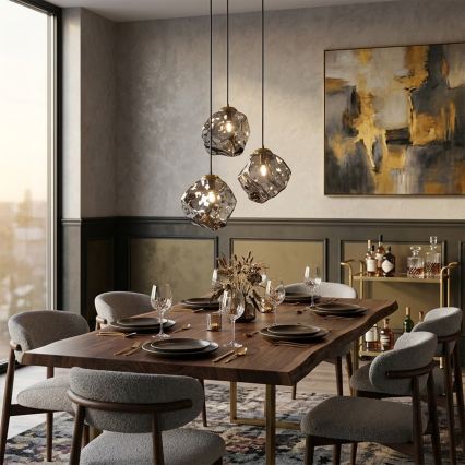 Luster na lanku CRISTAL 3xE14/15W/230V mosadz/dymová čierna