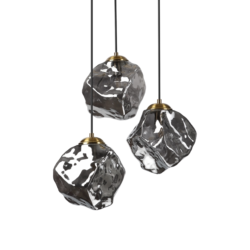 Luster na lanku CRISTAL 3xE14/15W/230V mosadz/dymová čierna