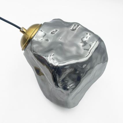 Luster na lanku CRISTAL 3xE14/15W/230V mosadz/dymová čierna