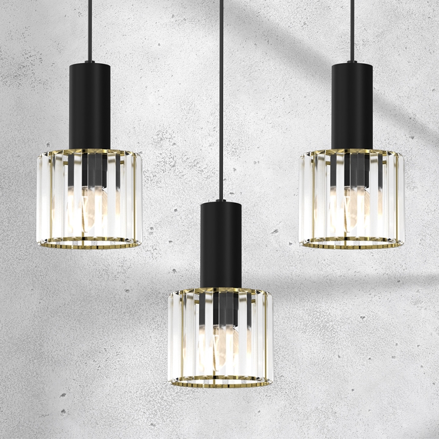 Luster na lanku CRISTAL 3xE27/60W/230V čierna