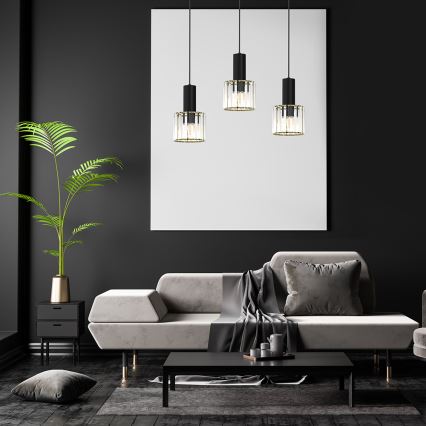 Luster na lanku CRISTAL 3xE27/60W/230V čierna
