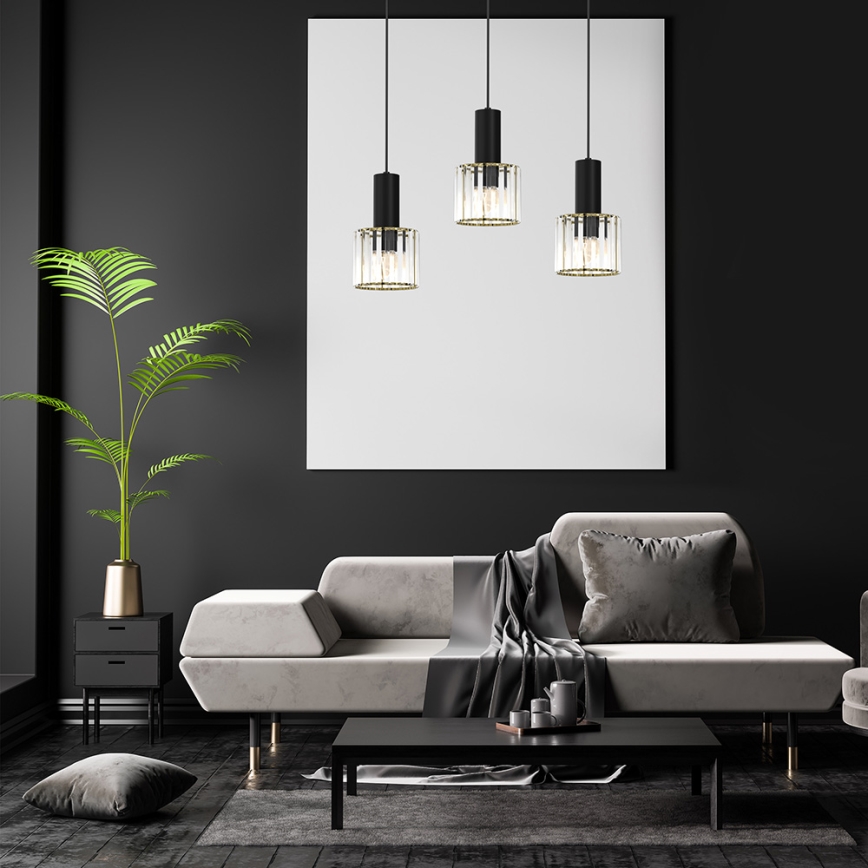 Luster na lanku CRISTAL 3xE27/60W/230V čierna