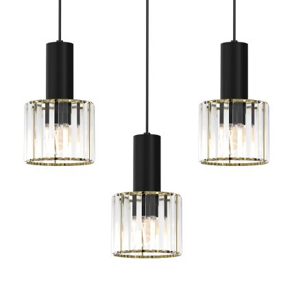 Luster na lanku CRISTAL 3xE27/60W/230V čierna