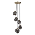 Luster na lanku CRISTAL 5xE14/15W/230V mosadz/dymová čierna