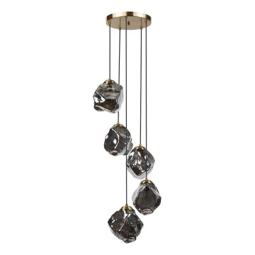 Luster na lanku CRISTAL 5xE14/15W/230V mosadz/dymová čierna