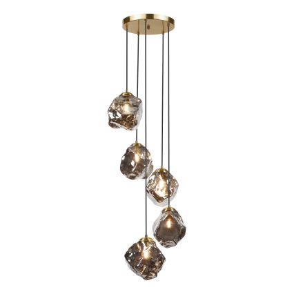 Luster na lanku CRISTAL 5xE14/15W/230V mosadz/dymová čierna