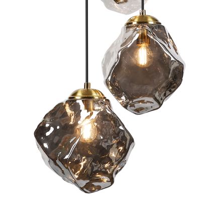 Luster na lanku CRISTAL 5xE14/15W/230V mosadz/dymová čierna