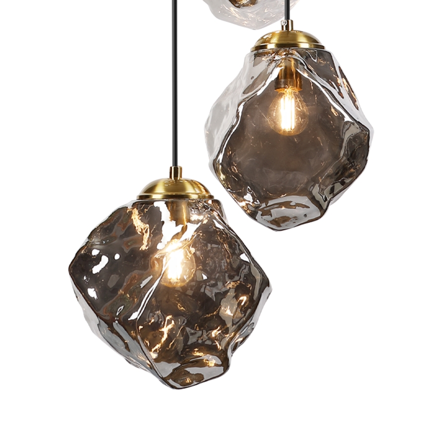 Luster na lanku CRISTAL 5xE14/15W/230V mosadz/dymová čierna