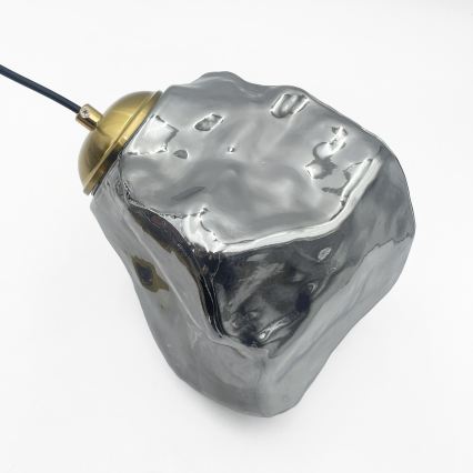 Luster na lanku CRISTAL 5xE14/15W/230V mosadz/dymová čierna