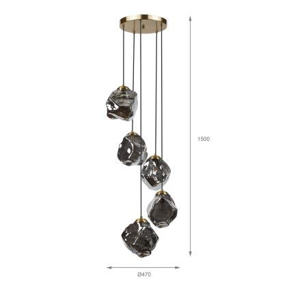 Luster na lanku CRISTAL 5xE14/15W/230V mosadz/dymová čierna