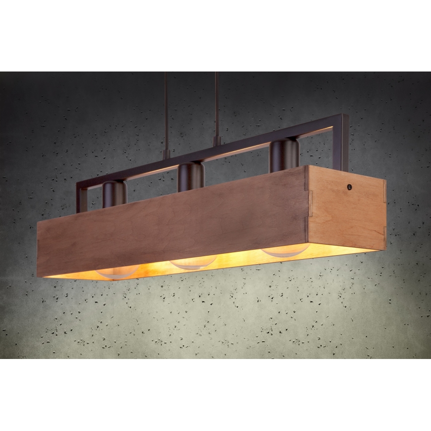 Luster na lanku DAKOTA 3xE27/60W/230V drevo/čierna