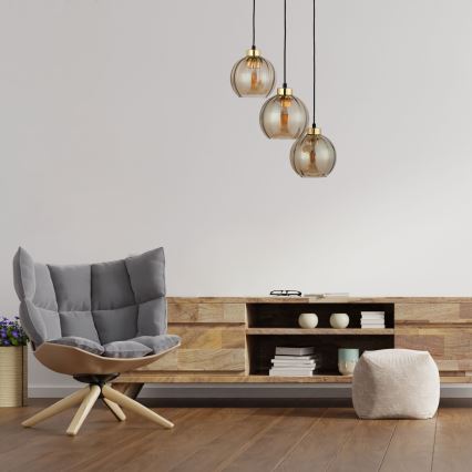 Luster na lanku DEVI 3xE27/15W/230V čierna/dymová béžová