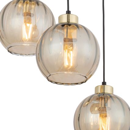 Luster na lanku DEVI 3xE27/15W/230V čierna/dymová béžová