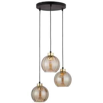 Luster na lanku DEVI 3xE27/15W/230V čierna/dymová béžová