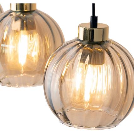 Luster na lanku DEVI 3xE27/15W/230V čierna/dymová béžová