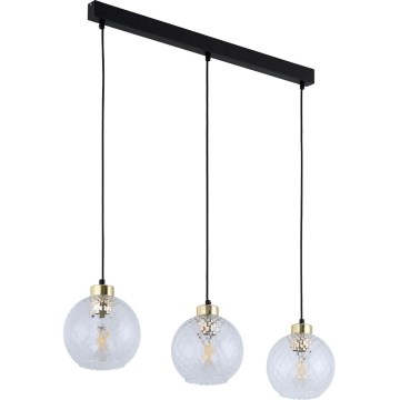 Luster na lanku DEVON 3xE27/15W/230V čierna/priehľadná