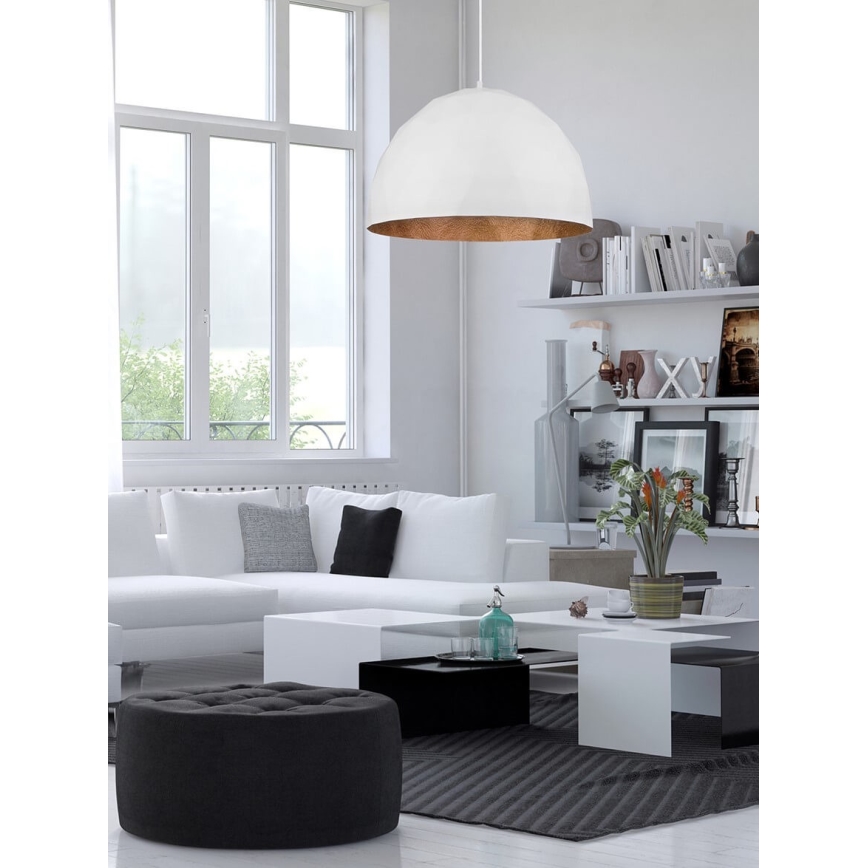 Luster na lanku DIAMENT 1xE27/60W/230V pr. 35 cm biela/medená