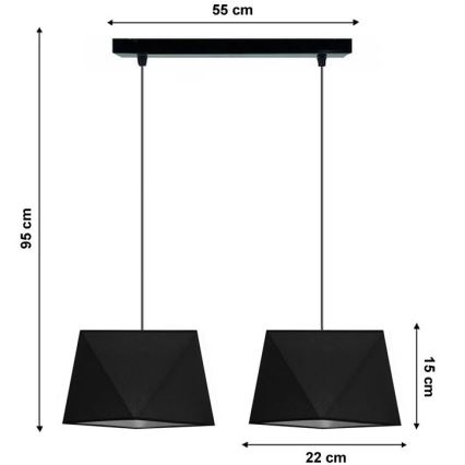 Luster na lanku DIAMENT 2xE27/60W/230V čierna