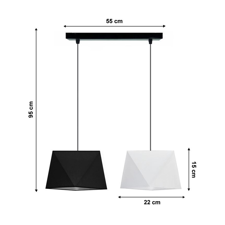 Luster na lanku DIAMENT 2xE27/60W/230V čiernobiela