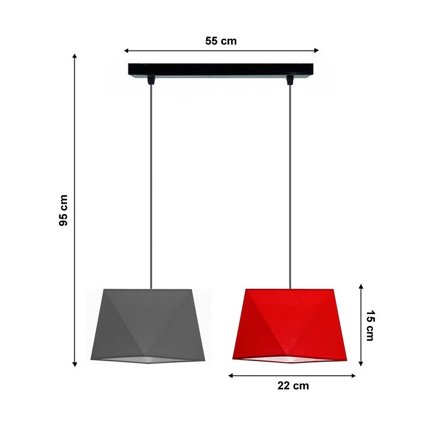 Luster na lanku DIAMENT 2xE27/60W/230V šedo-červená